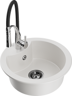 Mexen Diego 1-compartment granite sink with a kitchen mixer tap Aster, White - 6512-20-73450-07-B