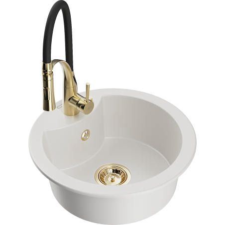 Mexen Diego 1-bowl granite sink with kitchen faucet Aster, white - 6512-20-73450-57-G
