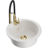 Mexen Diego granite kitchen sink 1-bowl with Aster kitchen faucet, white - 6512-20-73450-57-G