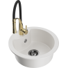 Mexen Diego 1-bowl granite sink with Aster kitchen faucet, white - 6512-20-73450-57-B