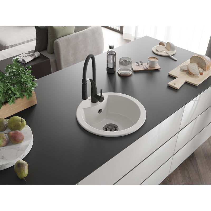 Mexen Diego 1-bowl granite kitchen sink with Aster kitchen faucet, white - 6512-20-73450-70-B