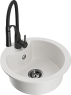 Mexen Diego 1-bowl granite kitchen sink with Aster kitchen faucet, white - 6512-20-73450-70-B