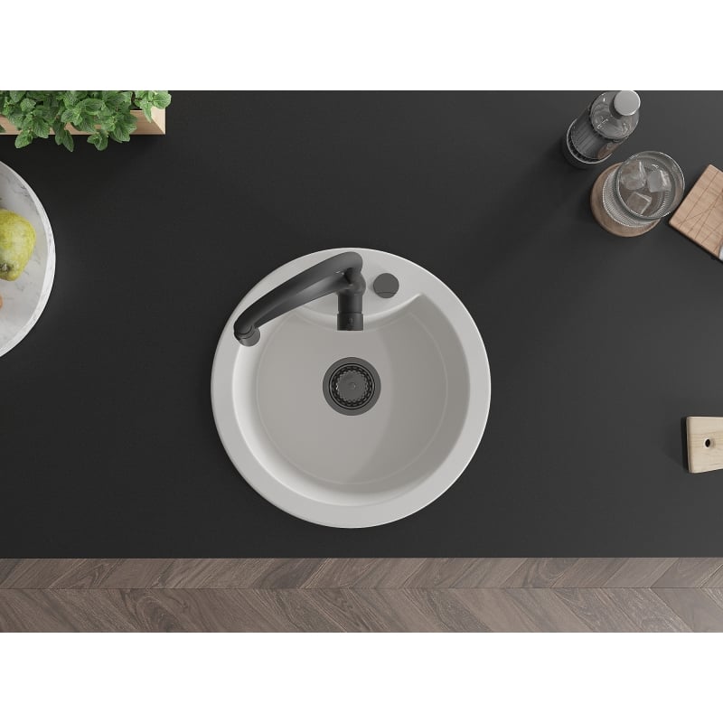 Mexen Diego 1-bowl granite sink with Aster kitchen faucet, white - 6512-20-73450-70-B