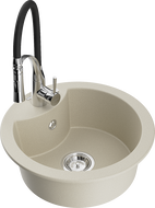 Mexen Diego 1-bowl granite sink with Aster kitchen faucet, beige - 6512-69-73450-07