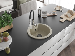 Mexen Diego 1-compartment granite sink with a kitchen mixer tap Aster, Beige - 6512-69-73450-07-B
