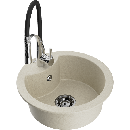 Mexen Diego 1-compartment granite sink with a kitchen mixer tap Aster, Beige - 6512-69-73450-07-B