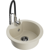 Mexen Diego granite sink 1-bowl with Aster kitchen faucet, beige - 6512-69-73450-07-B