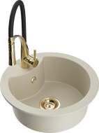 Mexen Diego 1-Bowl Granite Kitchen Sink with Aster Kitchen Tap, Beige - 6512-69-73450-57-G