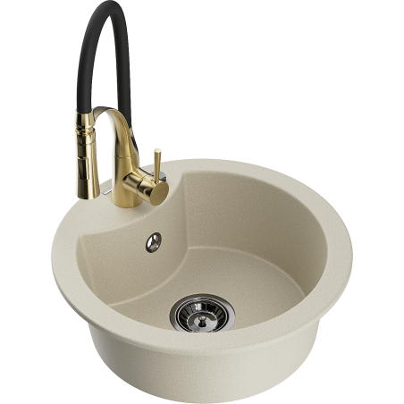 Mexen Diego 1-bowl granite kitchen sink with Aster faucet, beige - 6512-69-73450-57-B
