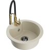 Mexen Diego granite kitchen sink 1-bowl with Aster kitchen faucet, beige - 6512-69-73450-57-B