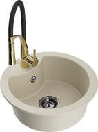Mexen Diego 1-bowl granite kitchen sink with Aster faucet, beige - 6512-69-73450-57-B
