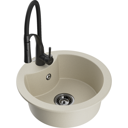 Mexen Diego 1-bowl granite sink with Aster kitchen faucet, beige - 6512-69-73450-70-B