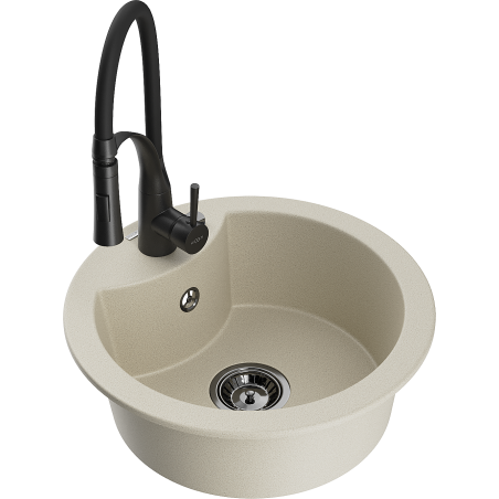 Mexen Diego 1-compartment granite sink with a kitchen mixer tap Aster, Beige - 6512-69-73450-70-B