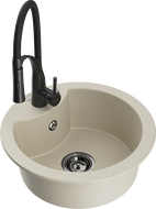 Mexen Diego granite kitchen sink 1-bowl with tap Aster, beige - 6512-69-73450-70-B