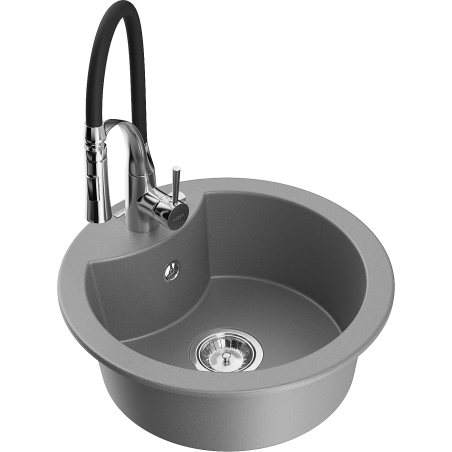 Mexen Diego 1-bowl granite sink with Aster kitchen faucet, gray - 6512-71-73450-07