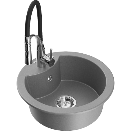 Mexen Diego 1-compartment granite sink with a kitchen mixer tap Aster, Grey - 6512-71-73450-07