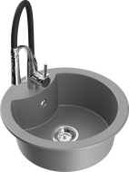 Mexen Diego 1-bowl granite sink with Aster kitchen tap, grey - 6512-71-73450-07