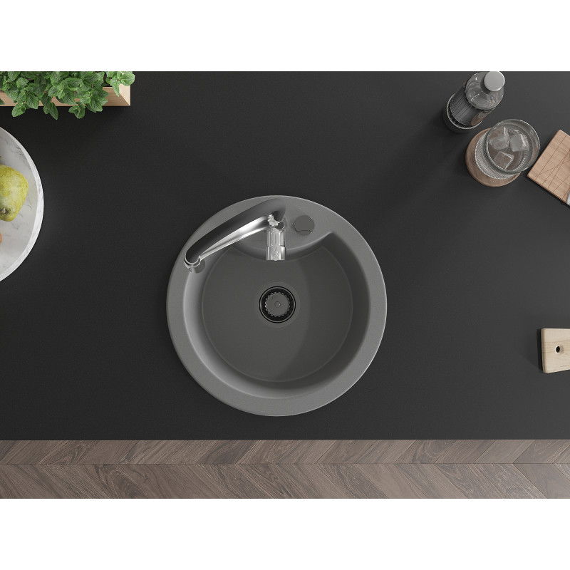 Mexen Diego 1-bowl granite sink with Aster kitchen tap, grey - 6512-71-73450-07-B