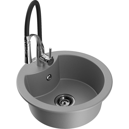 Mexen Diego 1-bowl granite sink with Aster kitchen faucet, gray - 6512-71-73450-07-B