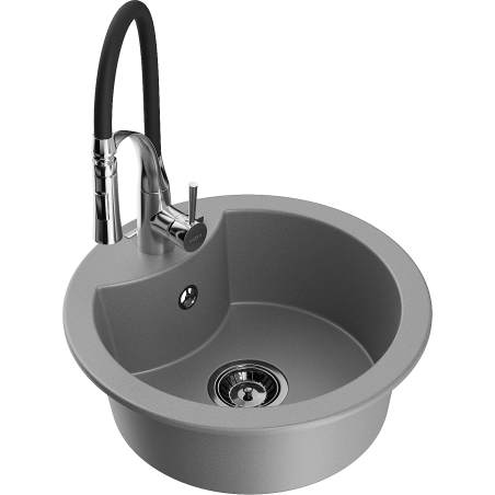 Mexen Diego 1-compartment granite sink with a kitchen mixer tap Aster, Grey - 6512-71-73450-07-B