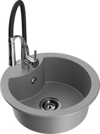 Mexen Diego 1-bowl granite sink with Aster kitchen tap, grey - 6512-71-73450-07-B