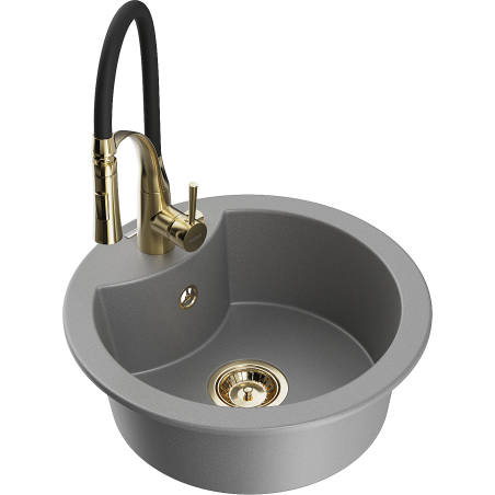 Mexen Diego 1-bowl granite sink with Aster kitchen faucet, gray - 6512-71-73450-57-G