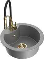 Mexen Diego 1-bowl granite sink with Aster kitchen tap, grey - 6512-71-73450-57-G