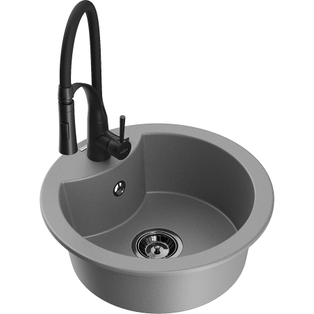 Mexen Diego 1-compartment granite sink with a kitchen mixer tap Aster, Grey - 6512-71-73450-70-B
