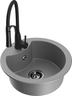 Mexen Diego granite single-bowl kitchen sink with Aster faucet, gray - 6512-71-73450-70-B