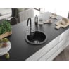 Mexen Diego granite sink 1-bowl with Aster kitchen faucet, black/silver metallic - 6512-73-73450-07