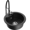 Mexen Diego 1-bowl granite sink with Aster kitchen faucet, black/silver metallic - 6512-73-73450-07