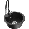 Mexen Diego granite sink 1-bowl with Aster kitchen faucet, black/silver metallic - 6512-73-73450-07