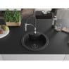 Mexen Diego single-bowl granite sink with Aster kitchen faucet, black/silver metallic - 6512-73-73450-07-B