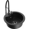 Mexen Diego single-bowl granite sink with Aster kitchen faucet, black/silver metallic - 6512-73-73450-07-B