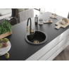 Mexen Diego granite kitchen sink 1-bowl with Aster kitchen faucet, black/silver metallic - 6512-73-73450-57-G