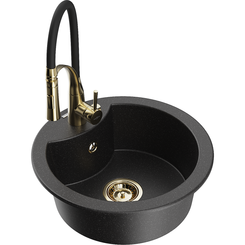 Mexen Diego 1-bowl granite kitchen sink with Aster kitchen tap, black/silver metallic - 6512-73-73450-57-G