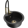 Mexen Diego 1-bowl granite kitchen sink with Aster faucet, black/silver metallic - 6512-73-73450-57-G