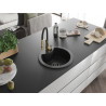 Mexen Diego granite kitchen sink with 1 bowl and Aster faucet, black/silver metallic - 6512-73-73450-57-B