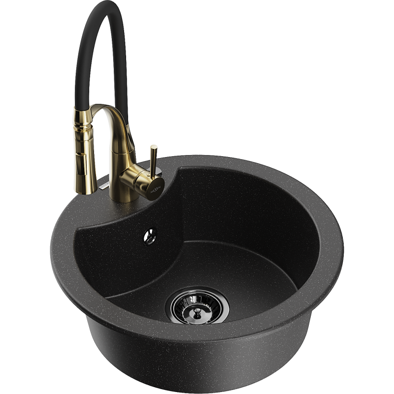 Mexen Diego 1-compartment granite sink with a kitchen mixer tap Aster, Black/Silver metallic - 6512-73-73450-57-B