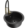 Mexen Diego granite kitchen sink with 1 bowl and Aster faucet, black/silver metallic - 6512-73-73450-57-B