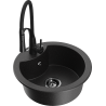 Mexen Diego granite kitchen sink single-bowl with Aster kitchen faucet, black/silver metallic - 6512-73-73450-70-B