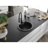 Mexen Diego granite sink 1-bowl with Aster kitchen tap, black/silver metallic - 6512-73-73450-70-B