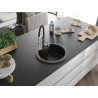 Mexen Diego 1-bowl granite sink with Aster kitchen faucet, black/gold metallic - 6512-75-73450-07-B