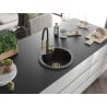 Mexen Diego granite kitchen sink 1-bowl with Aster kitchen tap, black/gold metallic - 6512-75-73450-57-G