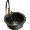 Mexen Diego 1-compartment granite sink with a kitchen mixer tap Aster, Black/Gold metallic - 6512-75-73450-57-G
