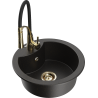 Mexen Diego granite kitchen sink 1-bowl with Aster kitchen tap, black/gold metallic - 6512-75-73450-57-G