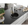 Mexen Diego 1-bowl granite kitchen sink with Aster faucet, black/gold metallic - 6512-75-73450-57-B