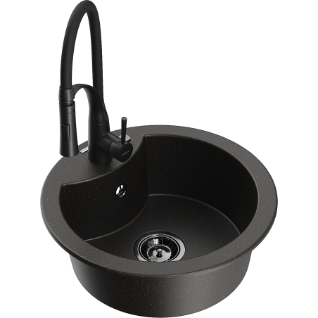 Mexen Diego granite single-bowl sink with kitchen faucet Aster, black/gold metallic - 6512-75-73450-70-B