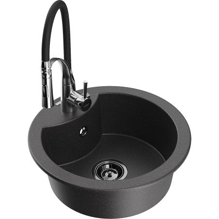 Mexen Diego 1-bowl granite sink with Aster kitchen faucet, black speckled - 6512-76-73450-07-B