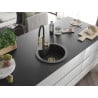 Mexen Diego 1-Bowl Granite Kitchen Sink with Aster Tap, Black Speckled - 6512-76-73450-57-G